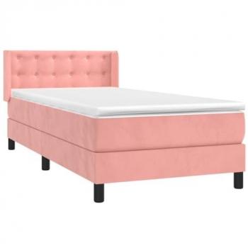 Cama box spring con colchón terciopelo rosa 90x200 cm