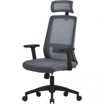 Silla de Oficina Ergonómica Giratoria Gris con Reposacabezas Regulable, Soporte Lumbar y Función Balancín ML-Design