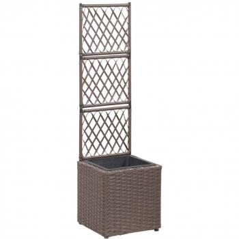 vidaXL Trellis Raised Bed with 1 Pot 30x30x107 cm Poly Rattan Brown