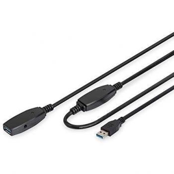 Digitus Active USB 3.0 Extension Cable, 20m, USB A Male to USB A Female, High-Speed Repeater with LED Indicator