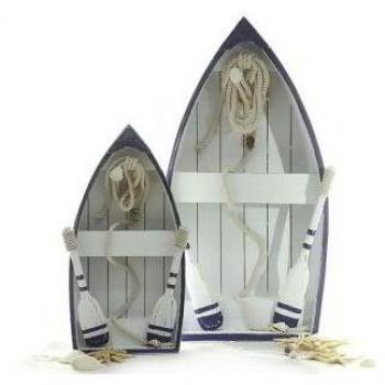 Bote de remos azul/blanco, 19,5x35,5x8cm, con 2 De remo, 1 Tipo y Conchas