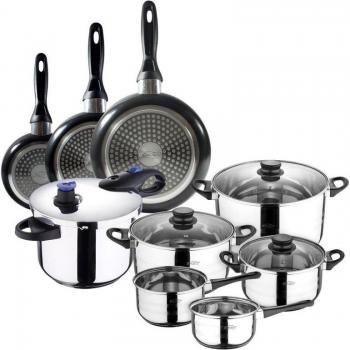 Juego de Sartenes y Batería de Cocina San Ignacio Navy Black - 16/20/24cm, Antiadherentes en Aluminio Prensado, Apta para Inducción + 8 Piezas en Ac