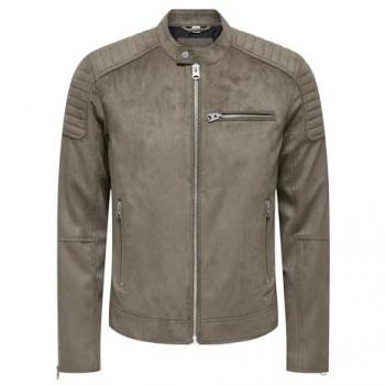 Only & Sons Gus Faux Suede Biker Jacket for Men - Brown XL