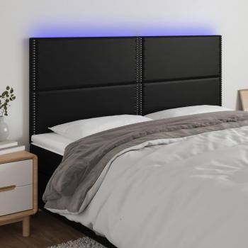 Cabecero Led Cuero Sintético Negro 160x5x111/128 cm con Luces LED