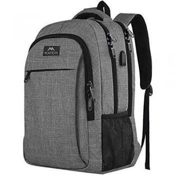 MATEIN Mochila Portatil Hombre Impermeable Mochila para Ordenador Portátil 15.6 Pulgadas Mochila Ejecutivo con Puerto USB para Trabajo Empresarial Profesional Viajar Universidad Colegio - Gris