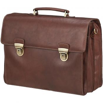 Maletín de cuero Toscana para laptop de 15 pulgadas, color marrón, con cierre tipo clip y diseño masculino