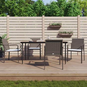 5-Piece Outdoor Dining Set with Cushions in Poly Rattan and Steel