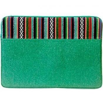Wondee Funda de portátil de hasta 14 color Verde con franja decorativa superior de tela de colores de estilo étnico, Acolchada y Reforzada con Cremallera