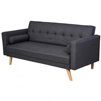 HOMCOM Sofá de 3 Plazas Cama Individual Diseño 2 en 1 Plegable con Reposabrazos Tapicería en Tela Estructura Sólida Patas Elevadas Acolchado Cómodo 187x90x86,5 cm Gris