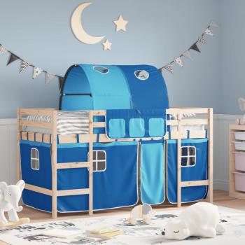Cama alta infantil con túnel de madera de pino macizo azul 90x190 cm
