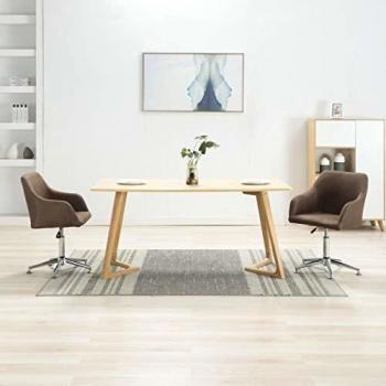Adjustable Brown Fabric Swivel Dining Chair Set of 2
