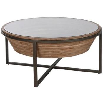 Mesa de Centro Home ESPRIT Cristal Madera de abeto 102 x 102 x 46 cm, Multicolor, Estándar