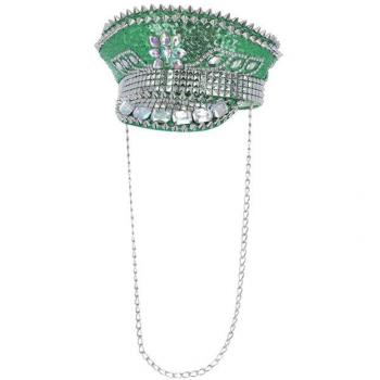Gorro de Capitán con lentejuelas verde Deluxe adulto