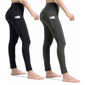ALONG FIT Leggings Mujer, no transparenta Mallas Deportivas Mujer Altas de Cintura Bolsillos para Yoga Gimnasio 2 Pack