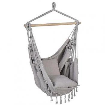 Silla Hamaca Colgante Boho en Algodón y Poliéster Color Gris Claro para Interiores y Exteriores