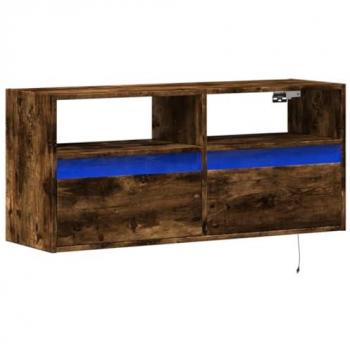 Mueble de TV de pared con luces LED roble ahumado 100x31x45 cm, soporte de TV flotante, mueble de TV suspendido, mueble de TV montado en la pared