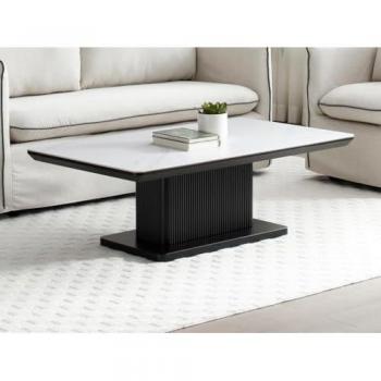Mesa de centro de cerámica y MDF - Efecto mármol blanco y negro - LAOMINIA