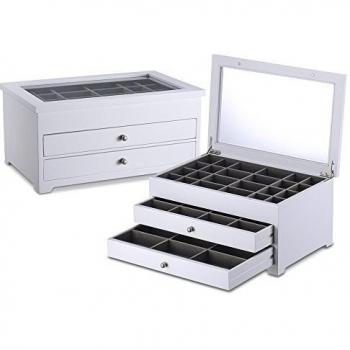 Joyero de Madera con Compartimientos Multiples para Guardar o Mostrar, Blanco Caja Joyero Almacenamiento Organizador