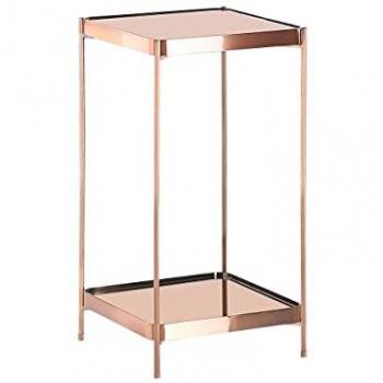 Mesa Auxiliar Cuadrada de Vidrio Templado Cobrizo con Estante y Patas de Metal Alsea 29 x 29 cm