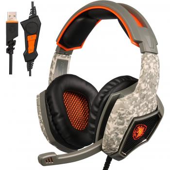 feemic Stereo USB Gaming Headset With Microphone de over Ear & anulación Headphones – Volume Control & LED Lights for PC, Mac...