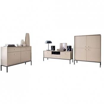 Conjunto de salón Lima J110 - Beige y Negro, Aglomerado laminado, Con mesa de TV y partes separadas