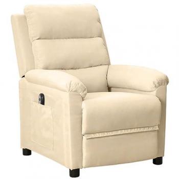 Sillón Reclinable Eléctrico de Tela Crema VidaXL - Silla Sofá Asiento Butaca Relax Ajustable con Reposapiés para Sala de Estar, Salón u Oficina