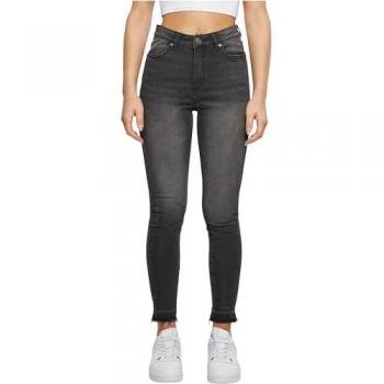 Urban Classics Ladies Skinny High Waist Open Hem Jeans - Black Washed, W31, 98% Cotton, 2% Elastane