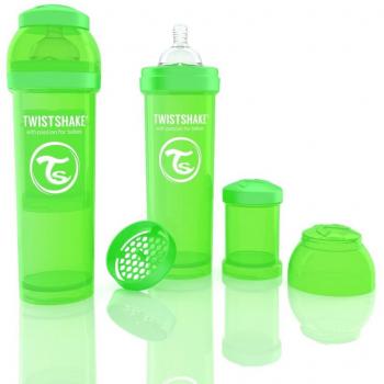 Twistshake Biberón anticólicos con mezclador verde verde Talla:330 ml, 11oz