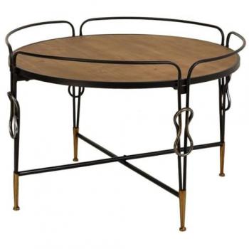 Mesa de Centro Alexandra House de Madera y Metal Negra, 78 x 53 x 78 cm, Fabricada en Madera de Abeto y MDF, Color Marrón