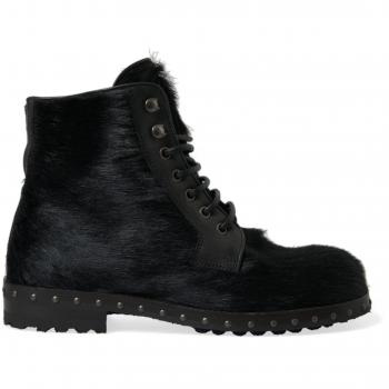 Dolce & Gabbana Black Leather Mid Calf Lace-up Boots for Men - Size 7 US (EU40) with Rubber Sole