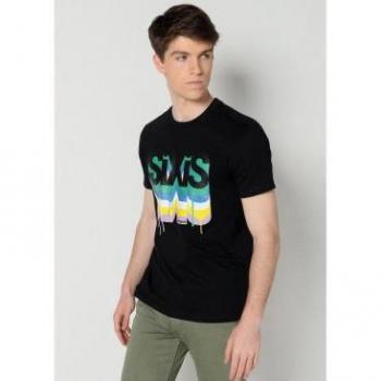 SIX VALVES - Camiseta de manga corta negra para hombre con diseño exclusivo