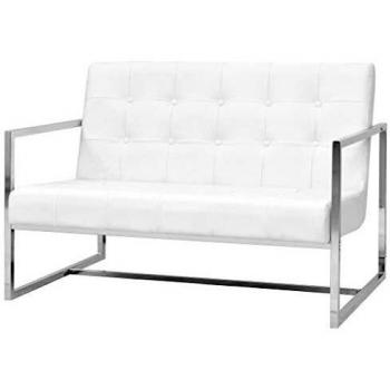 vidaXL Sofá 2 Plazas Reposabrazo Acero Cuero Blanco Sillón Asiento Silla Banco