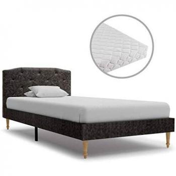 vidaXL Cama con Colchón Tela Gris Oscura 90x200cm Tapizada Mobiliario Casa Hogar Somier Diseño Discreto Elegante Estructura Robusta Duradera