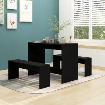Conjunto de Comedor Jamaica 1 Mesa + 2 Bancos Negro - Juego de comedor de 3 piezas en aglomerado negro