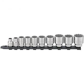 Juego de llaves de vaso 3/8 en regleta con clip, 10 piezas, 8-24 mm