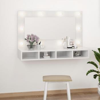 Armario de espejo con LED blanco pulido 90x31,5x62 cm