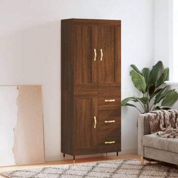 Aparador alto de madera contrachapada marrón roble 69,5x34x180 cm