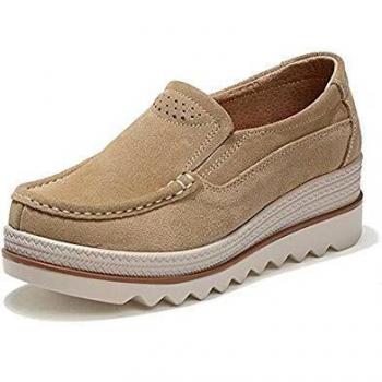 Mujer Mocasines Plataforma Casual Loafers Primavera Verano Zapatos de Cuña 5cm Negro Azul Caqui 35-42 Caqui 38
