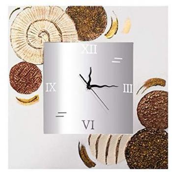 Reloj artesanal de pared Galaxy Blanco Oro 70x70, Reloj sobre Lienzo Pintado, Artesanal, Reloj Cuadrado, Acabado en Color Oro y Blanco, Medidas: 70 cm (