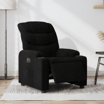 Sillón eléctrico reclinable negro en tela con mecanismo de reclinado automático, tapizado en tela suave y resistente, estructura de madera sólida, reposabrazos acolchados, base estable y fácil de limpiar