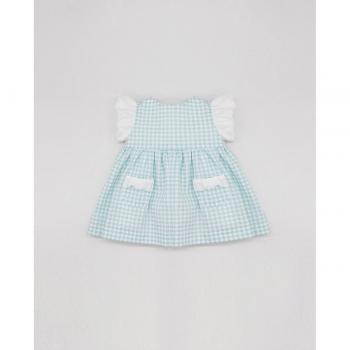 Vestido cuadros vichy azul con tira bordada en mangas y bolsillos