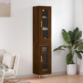 Aparador alto de madera multicapa en roble marrón, dimensiones 34,5x34x180 cm