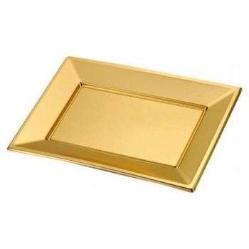 BANDEJA RECTANGULAR DORADA 33X22.5CM PACK DE 2 UNIDADES REUTILIZABLE