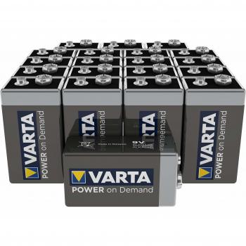 Pack de 20 Pilas Alcalinas 9V E-Block Varta Power On Demand