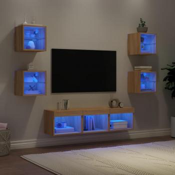 Muebles TV pared con LED 7 piezas madera ingeniería