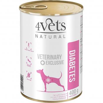 4Vets Natural Diabetes Dietas Veterinarias para Perros Adultos Comida Húmeda Pavo y Ternera Lata 400g