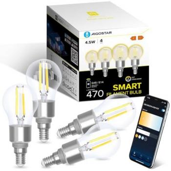 Bombilla Inteligente LED E14 Vintage Regulable 4.5W 470LM Compatible con Alexa y Google Home - Pack de 4 Unidades