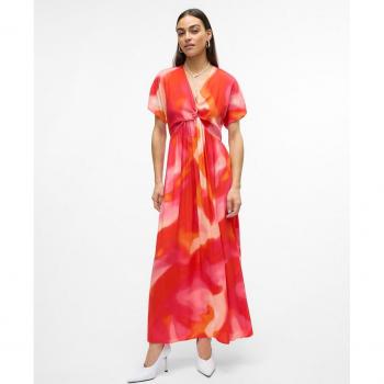Vestido Largo Estampado Vero Moda Jade Manga Corta Tangerine Tango