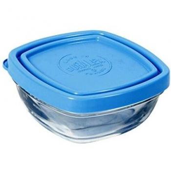 Bowl Cuadrado Duralex Apilable con Tapa Azul - 9cm - Paquete de 1