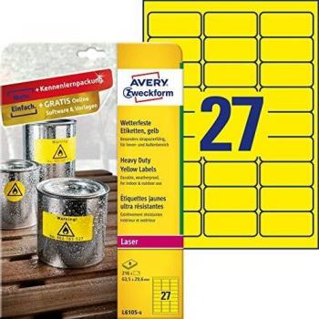 Avery España L6105-8. Etiquetas amarillo fluorescentes resisten a la intemperie, 63,2x29,6mm -8hojas